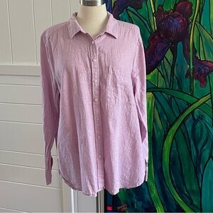 $15 SALE Women’s Button Down Shirt LOFT Long Sleeve Linen Cotton Pink Casual